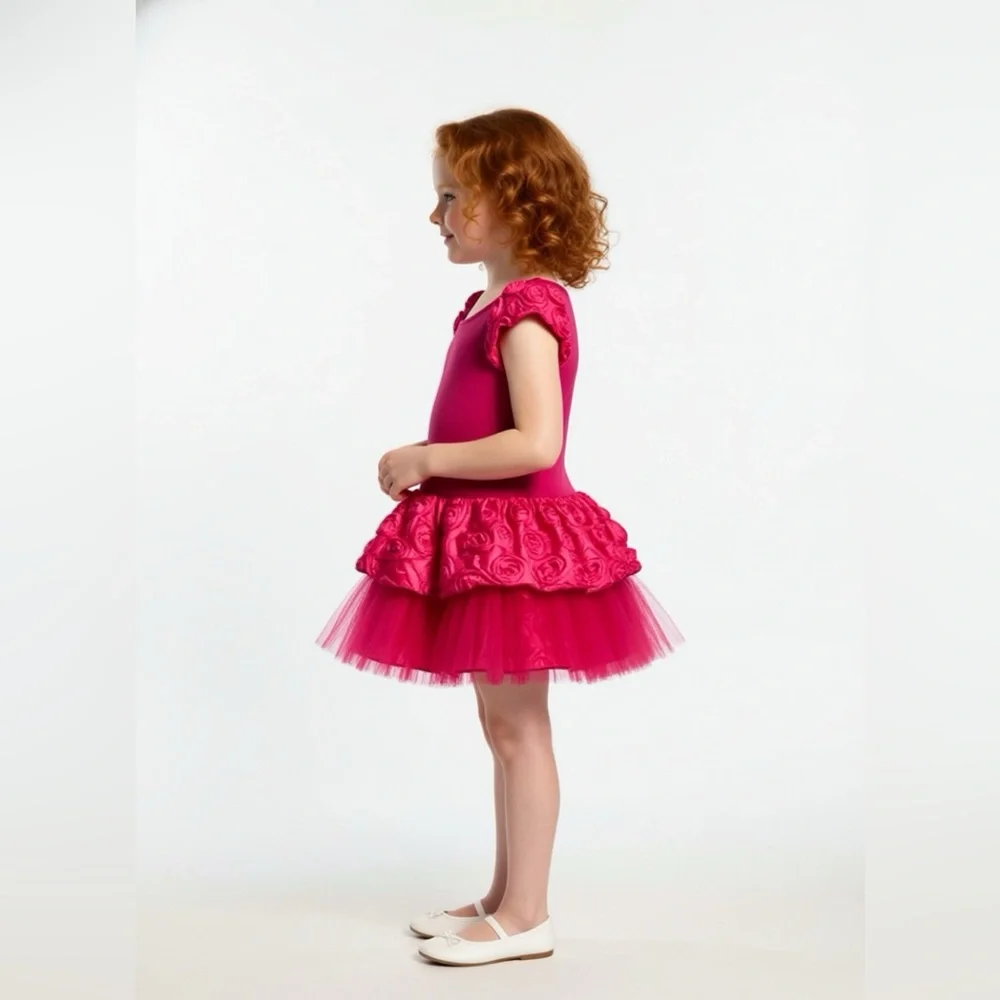 Dolls & Divas Hot Pink Ruffles Tulle & Roses Girls‎ Dress Sz 4 NWT